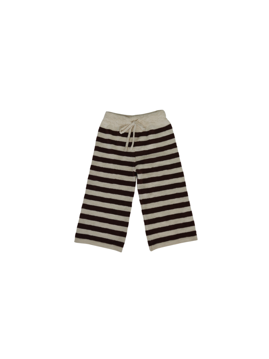 Brown and beige striped pants on a white background